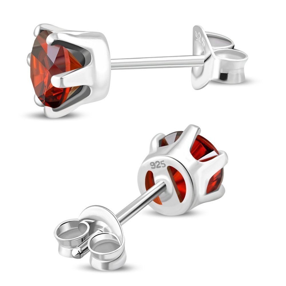 𝅺GARNET CZ Sterling Silver Stud earrings - Picture 2 of 4
